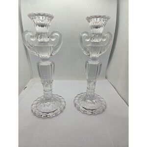 Vintage Crystal Grecian Urn Crystal Candle Stick Holders 8.5" Tapered Set of 2